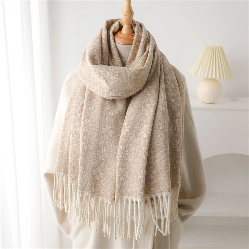 Winter Fashion Flowers Print Tassel Shawl Scarf Women Cashmere Warm Pashmina Blanket Wraps Men Thick Soft Bufanda Poncho Echarp