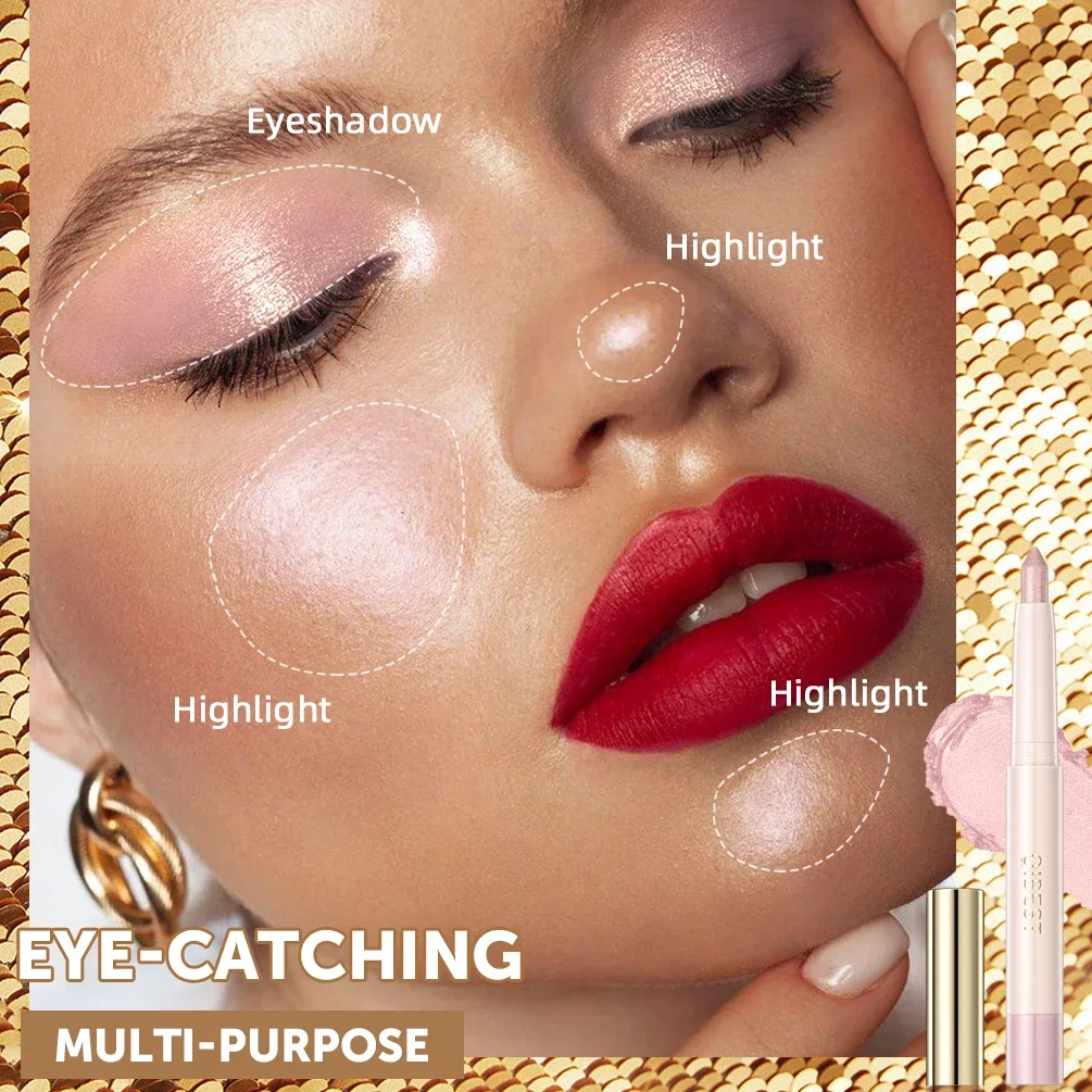 QIBEST Waterproof Pearlescent Eyeshadow Pencil Stick Glitter Shimmer Pigment Eye Shadow Liner Highlighter Pen Eyes Makeup Tools