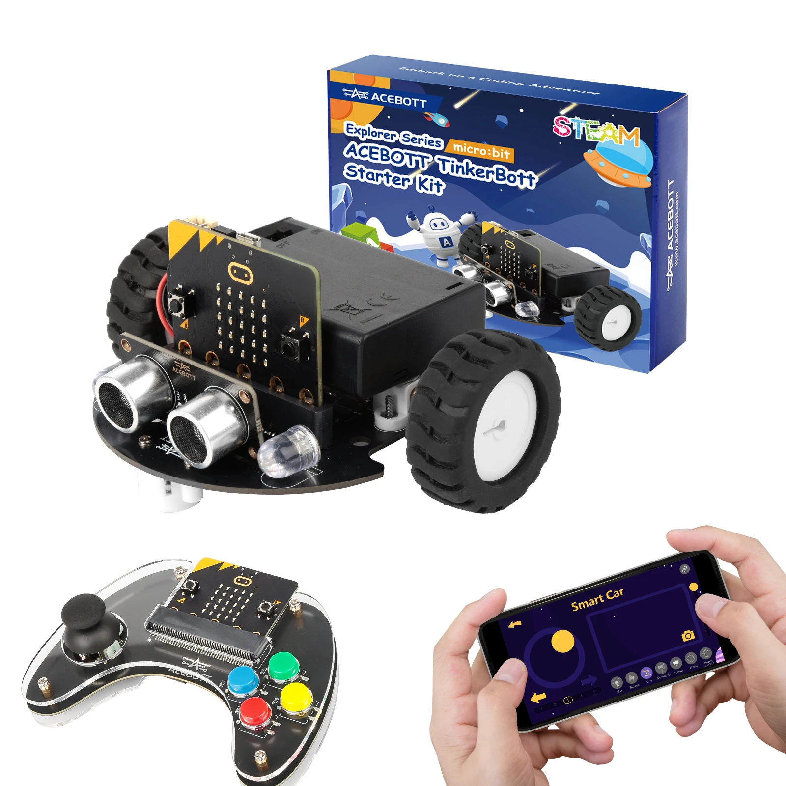 ACEBOTT Smart Robot Car Kit for BBC Micro:bit STEM Science Kits Coding Robots