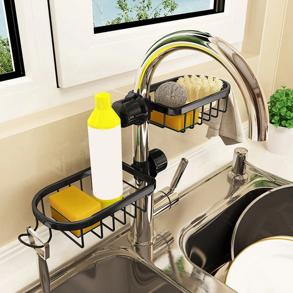 

Creative Faucet Sponge Rack Aluminum Sink Organizer Waterproof Stable Faucet Mounted Draining Rack Kitchen Storage Holder