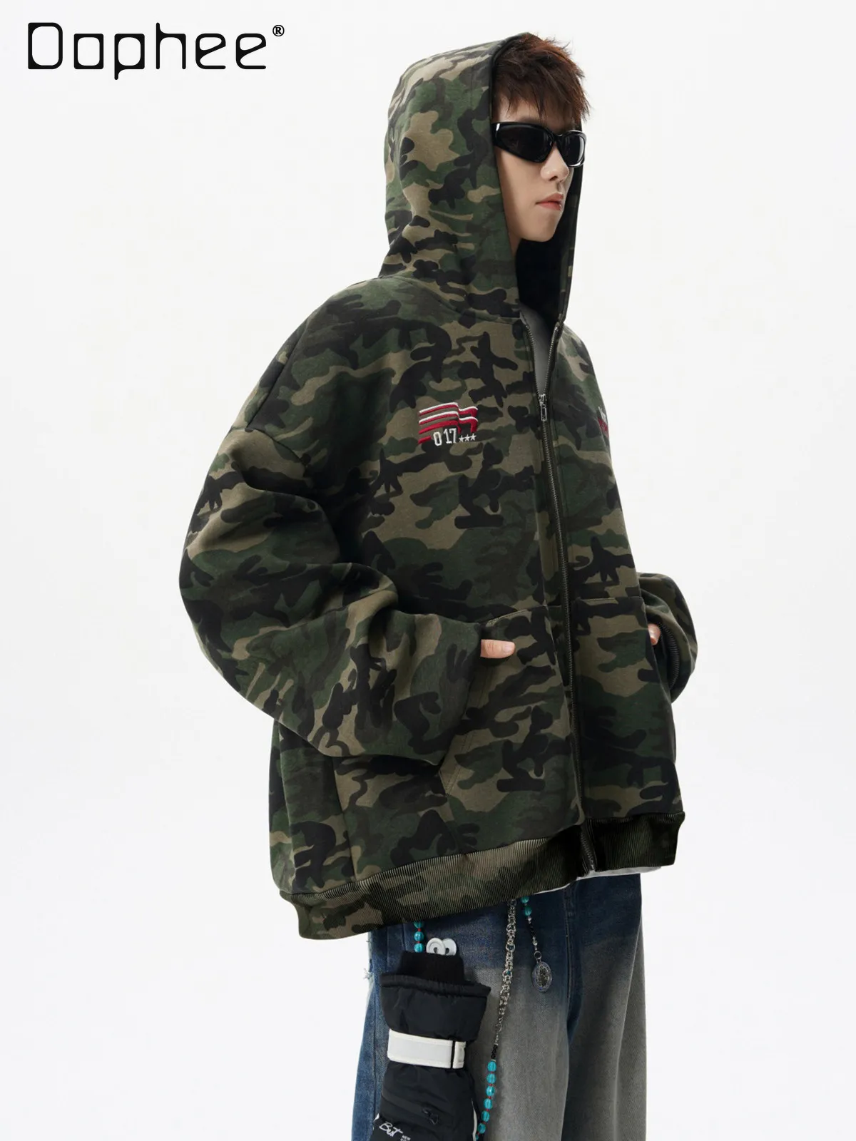 

2026 Spring and Autumn New American High Street Versatile Loose Casual Men's Digital Print Camouflage Hooded Jacket