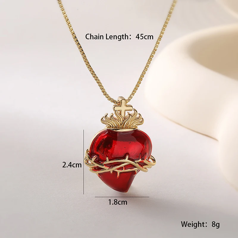 GANPUP Stilvolle Kreative Rote Herz-Anhänger Halskette für Damen, Modische 18K Gold PVD-beschichtete Schlüsselbeinkette, Choker Schmuck Geschenk – Detail 2