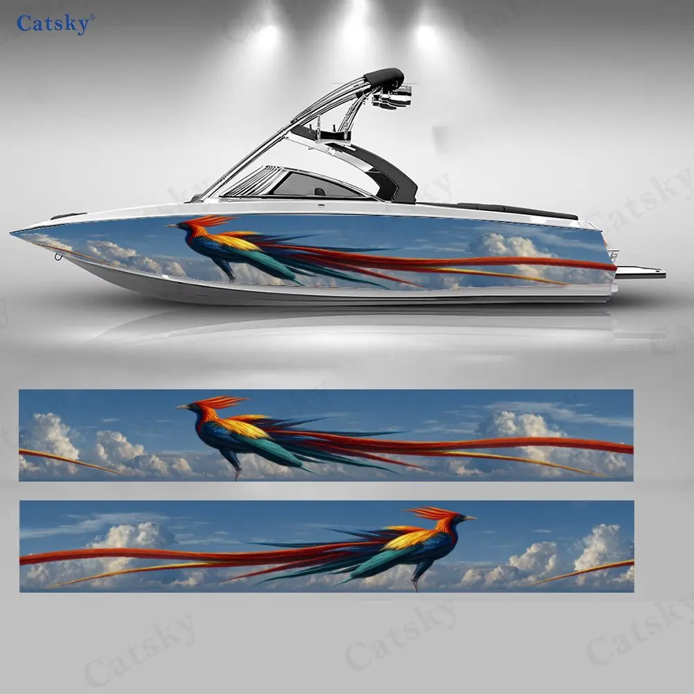 

Red Plume Golden Wing Flying Bird Boat Stickers, PVC Waterproof Vinyl Wrap Decals for Fishing Boats, Durable and Stylish Design