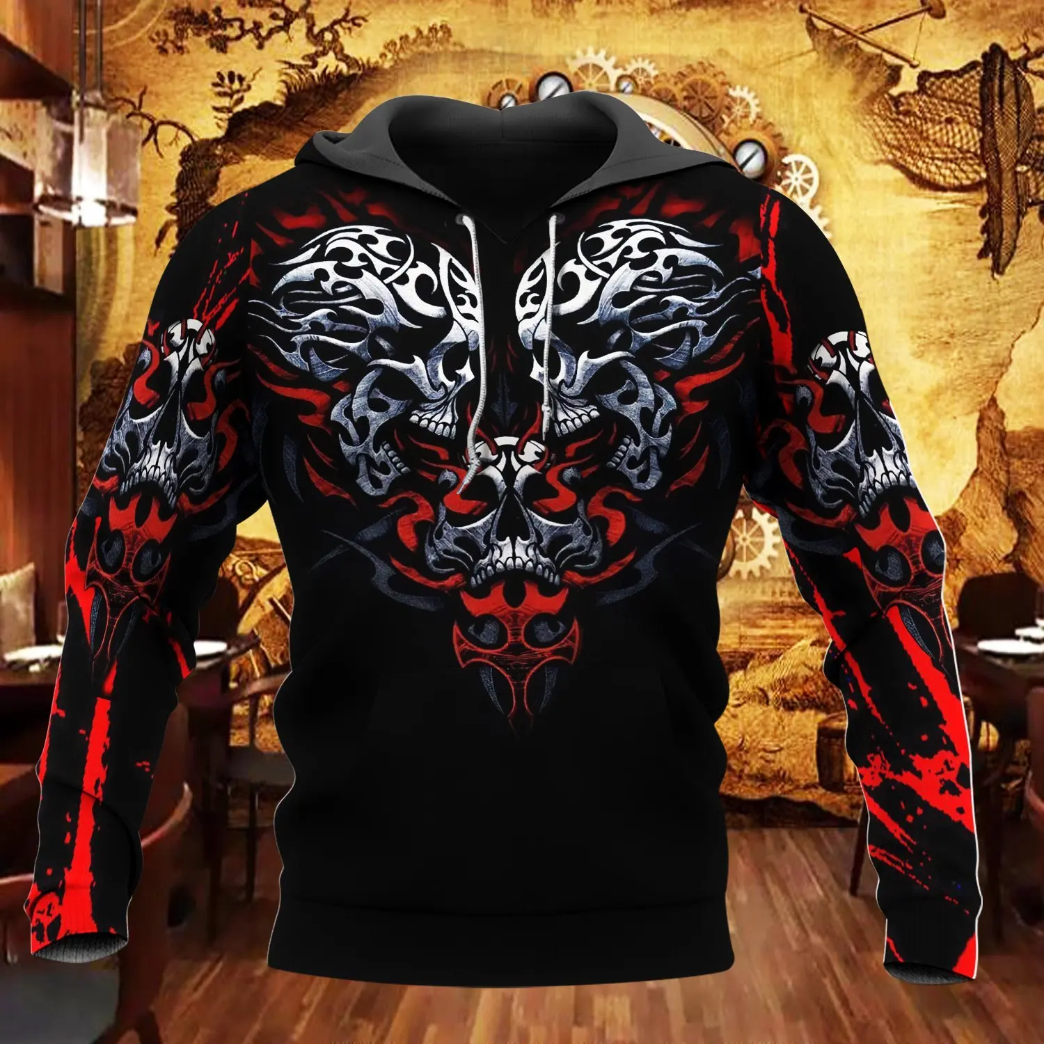 Vintage Men Hoodie 3D Print Skull Pattern Streetwear style Pullover Casual Personality Autumn Cool Men’s Hoodie Clothing 2024