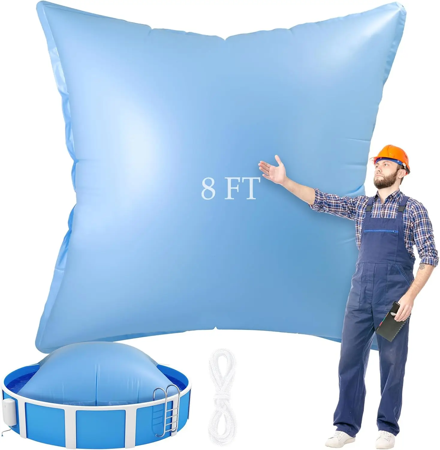 8x8 ft Pool Air Pillow for Above Ground Winterizing Heavy Duty Square Cushion Protects Cover with Cords