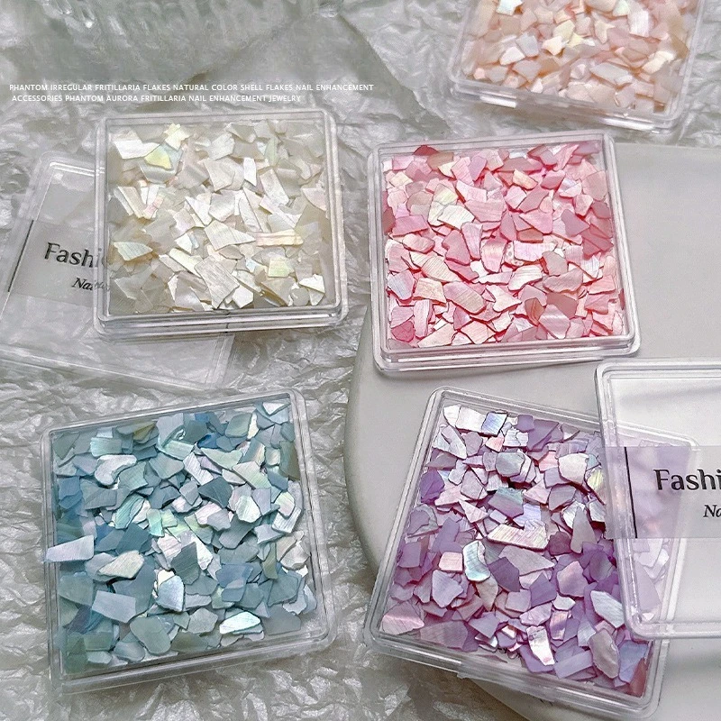 1Pcs Colorful Shell Nail Charms Irregular Fragments Iridescent Ultra‑Thin Freshwater Shell DIY Nail Rhinestone Decorations