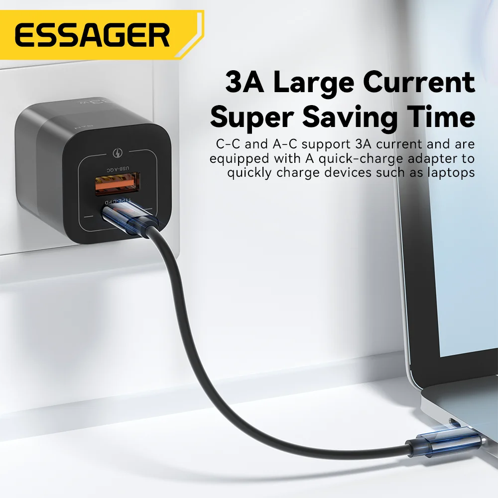 Essager – câble Usb C vers Usb C 4 en 1, charge rapide, boîte de rangement, pour IPhone 14 Pro Max Xiaomi