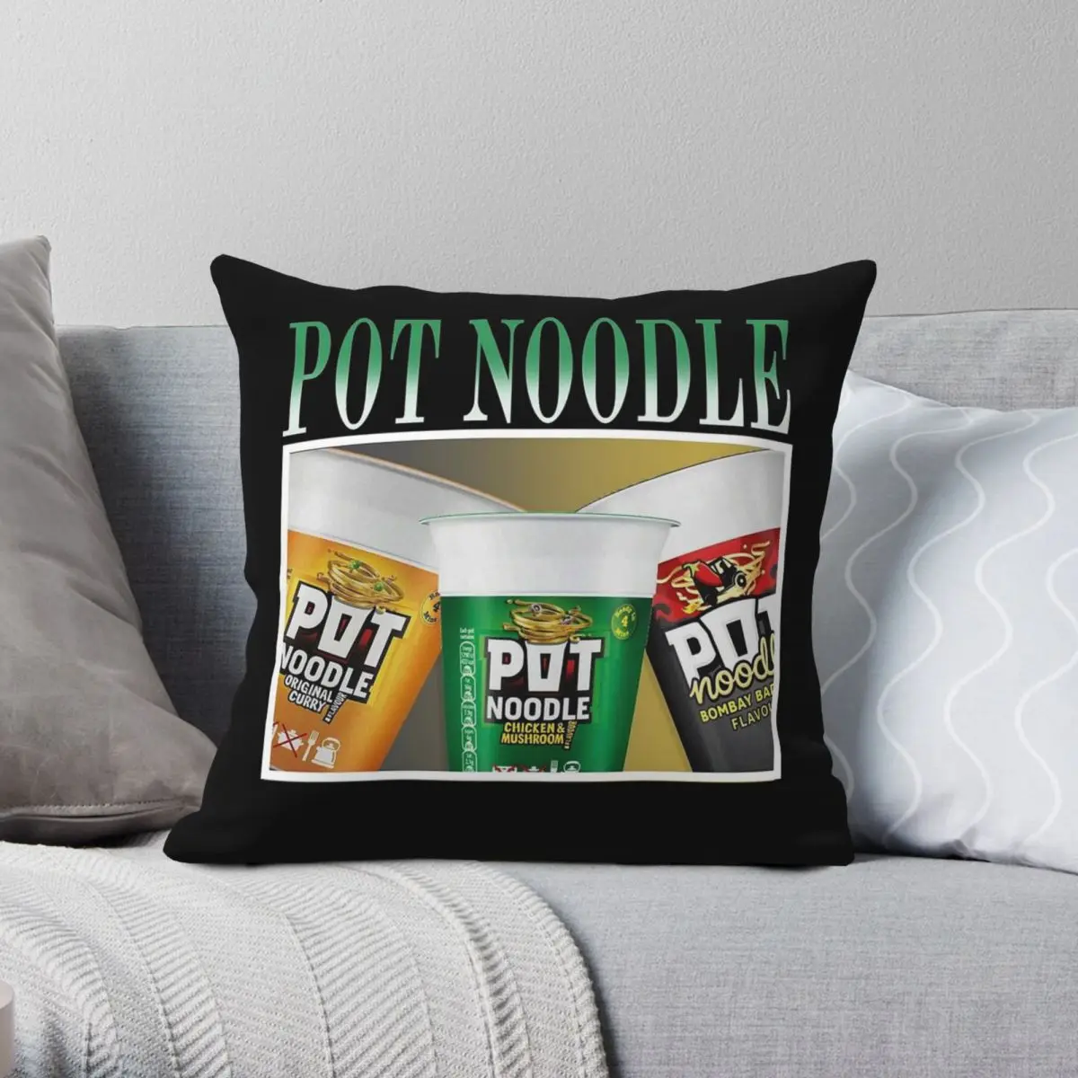 Pot Noodle Vintage 90s Pillowcase Polyester Linen Velvet Printed Zip Decor Pillow Case Bed Cushion Cover 45x45