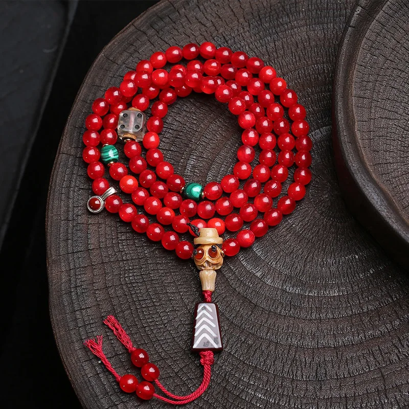 This year red beads 108 buddha beads multi circle string material ware malachite reflux bone accessories