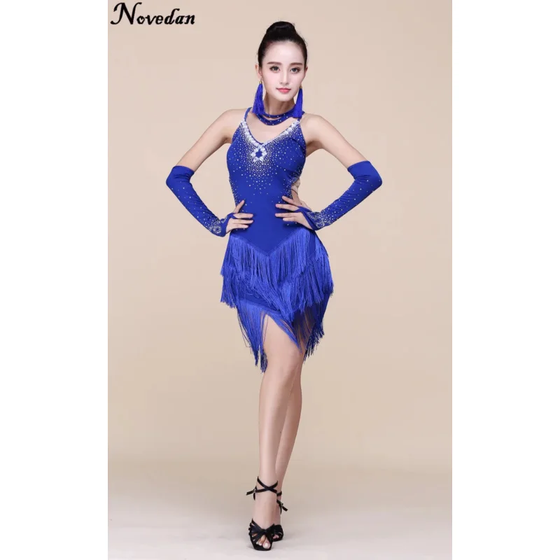 Lady Performance Dress Women Latin Dance Clothes Latin Dance Dress Girls Stones Tassel Latin Dance Dresses Dancer Clothing OA261