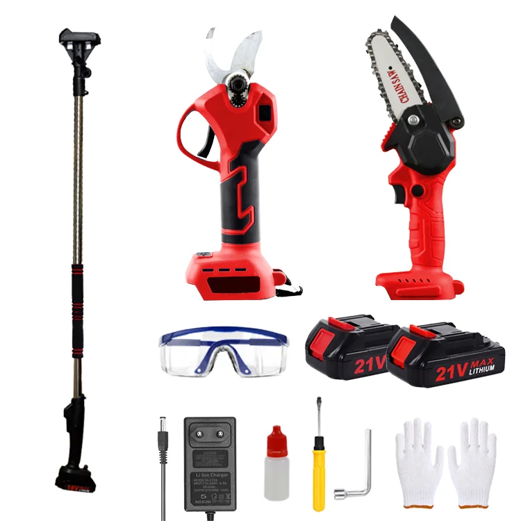 

3-In-1 full set of battery-powered electric cordless chainsaw pruning shears with retractable rod cordless chainsaw