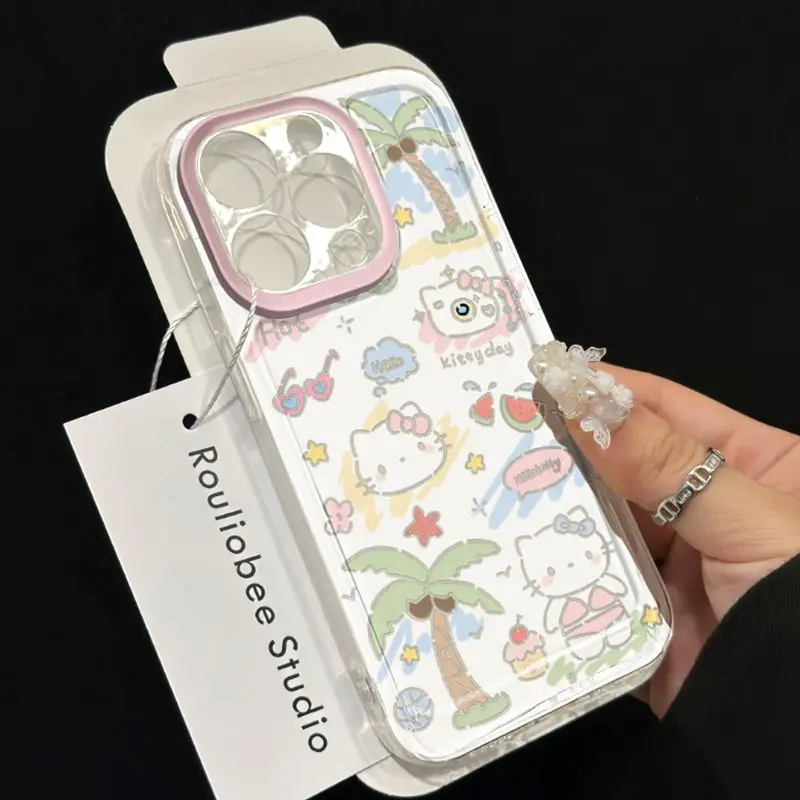 Sanrio Hello Kittys Cartoon Cute IPhone 15 Case Kawaii IPhone14 Anime 13 Transparent 12 Anti Drop Creative Soft Shell Girl Gift