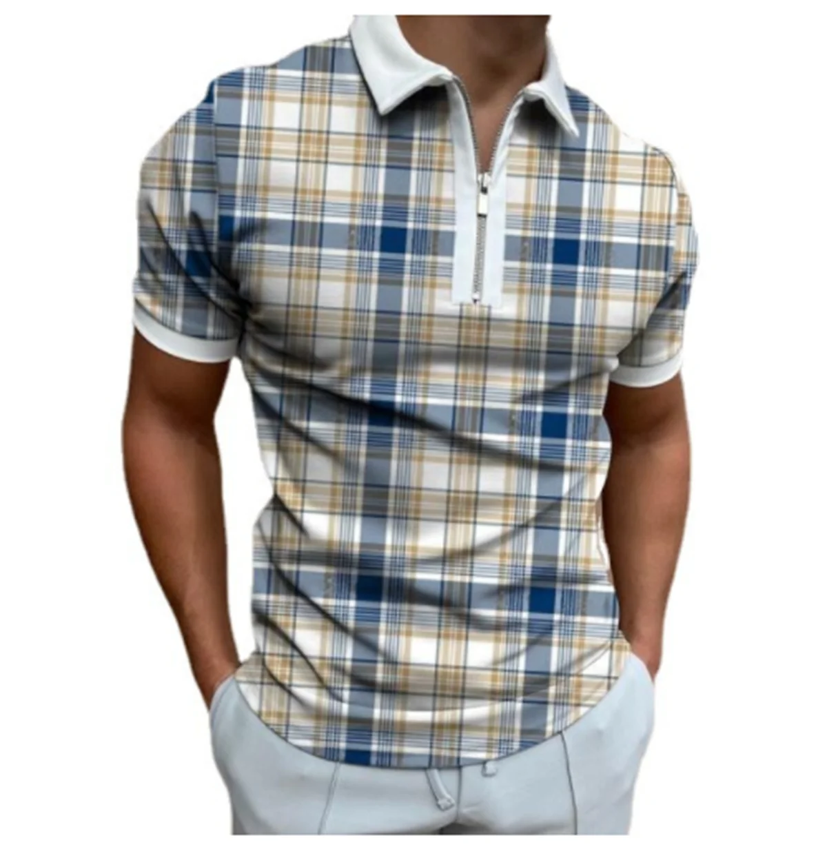 Sommer neue männer kurzarm druck freizeit reißverschluss polo männer mode pullover T-shirt
