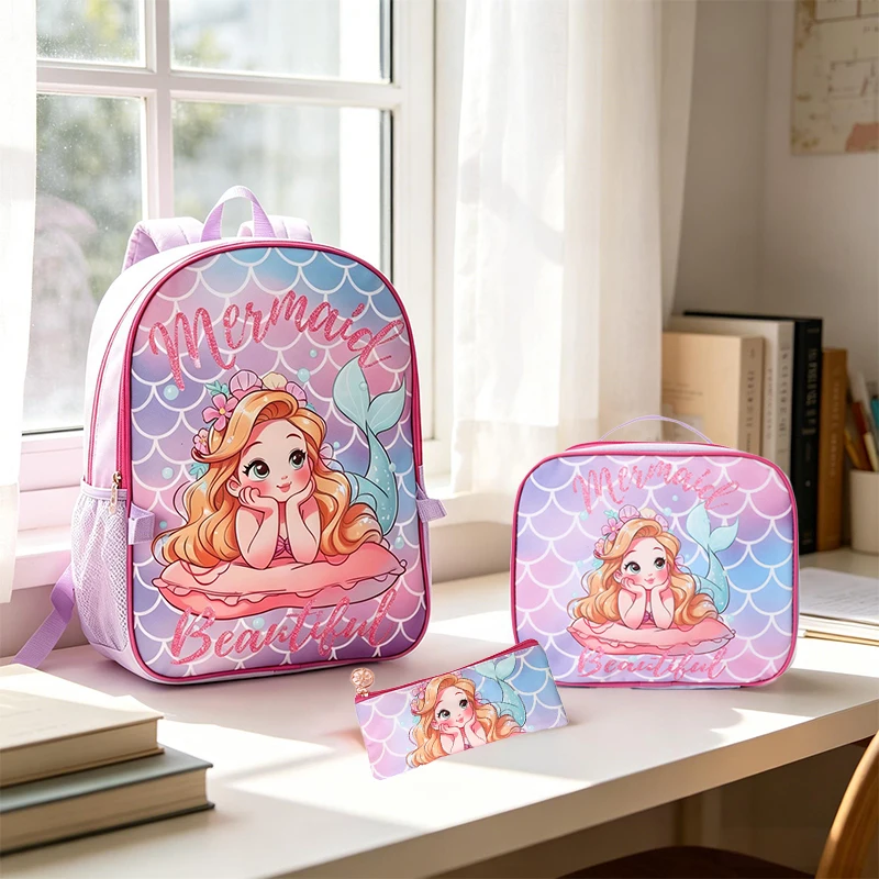 

2026 Football Mermaid Large Capacity Backpack Adjustable Straps School Return Daily Commute Insulated Bag Pencil Case Set