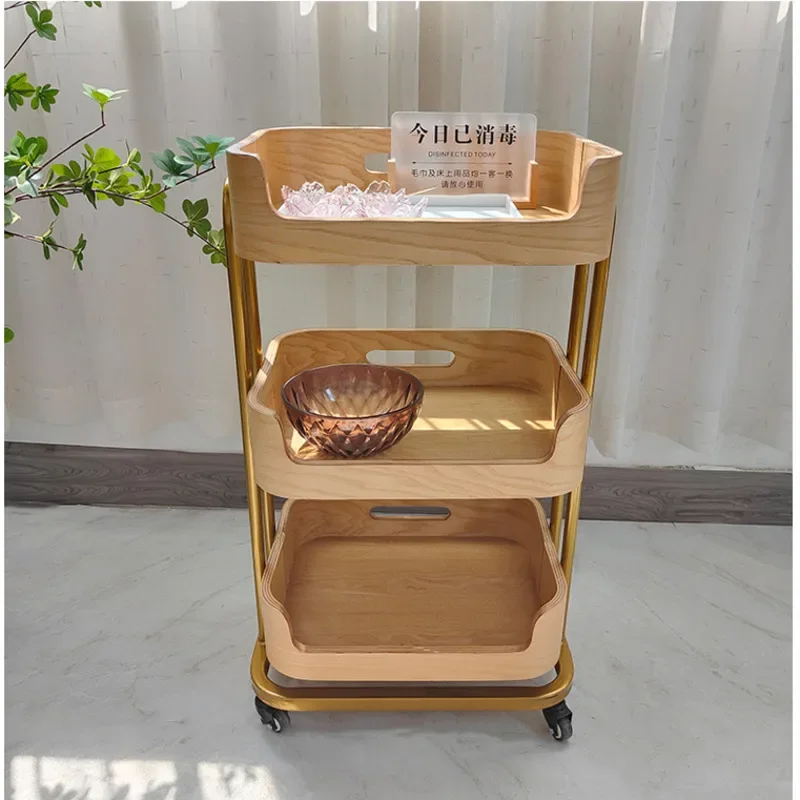 Estante de almacenamiento ligero de lujo para salón de belleza, carrito de herramientas multicapa de madera maciza, práctico carrito de salón, práctico carrito estético