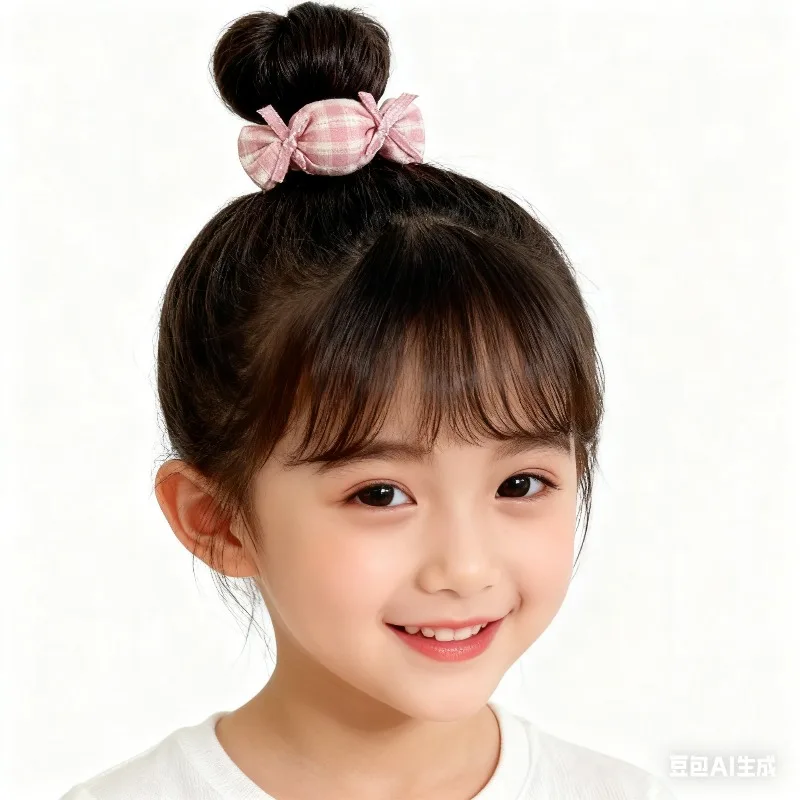 

1 пара заколок для волос или шнура в корейском стиле, розовые заколки в клетку с бантом из ткани для девочек, аксессуары для волос с шаровой головкой и хвостиком, детские головные уборы