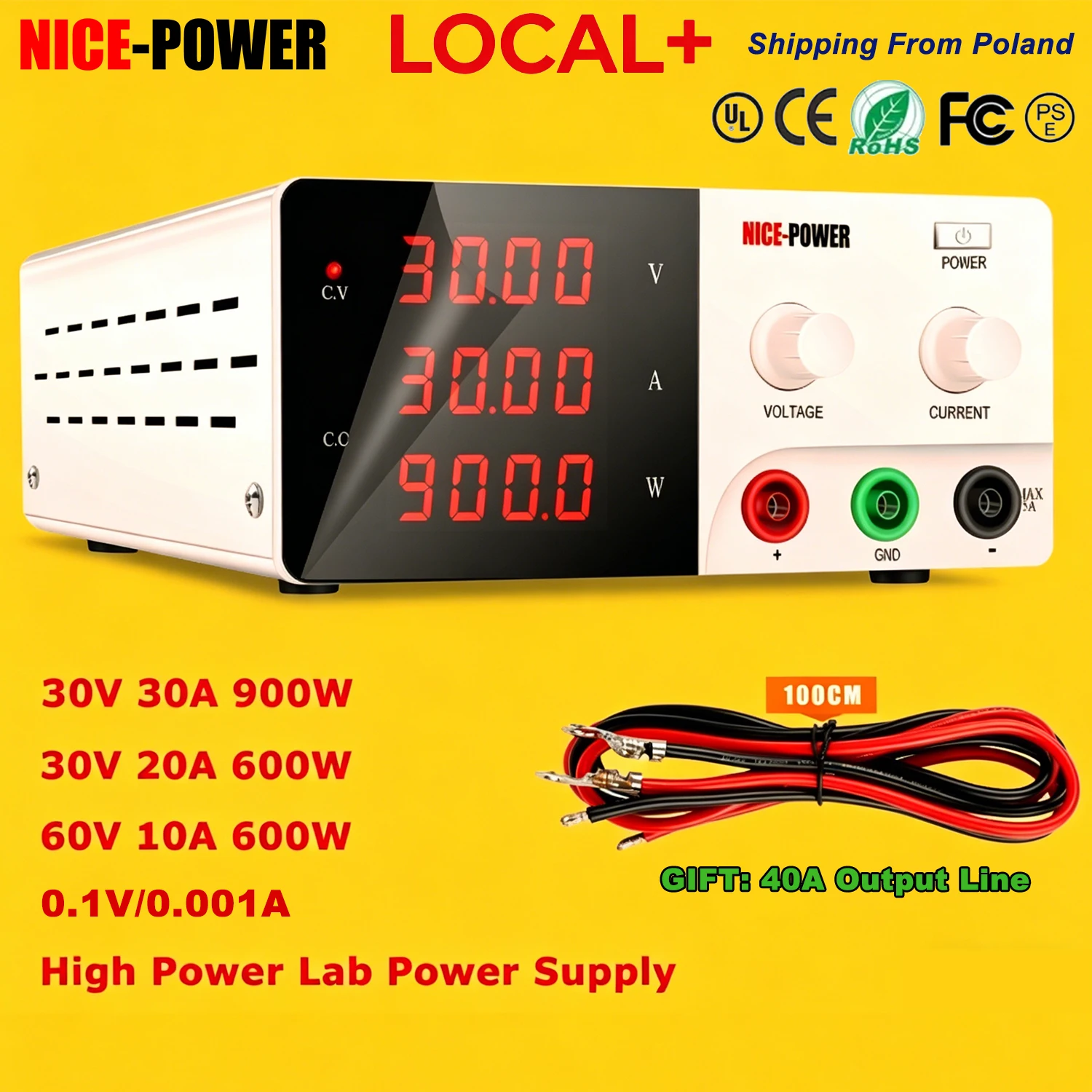NICE-POWER Einstellbares Gleichstromnetzteil 30V 30A, 60V 10A, 30V 20A, 12V 24V 36V 48V zum Batterieladen, Hochleistungs-Schaltnetzteil 0-900W, LIMINIERTER AUSVERKAUFSPREIS