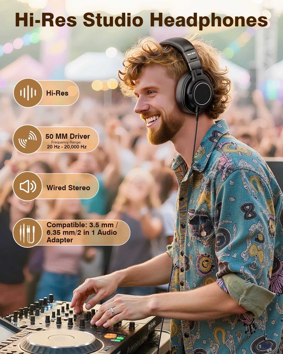 New Bee Wired Hi-Res Studio Headphone Monitor Music Professional Studio Pro 50 DJ Headphones With Microphone Over Ear Earphone