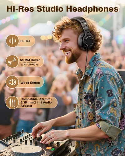 Imagen 2 del producto Nuevos auriculares Bee con cable de alta resolución para estudio, Monitor de música, estudio profesional Pro 50, auriculares para DJ con micrófono sobre la oreja