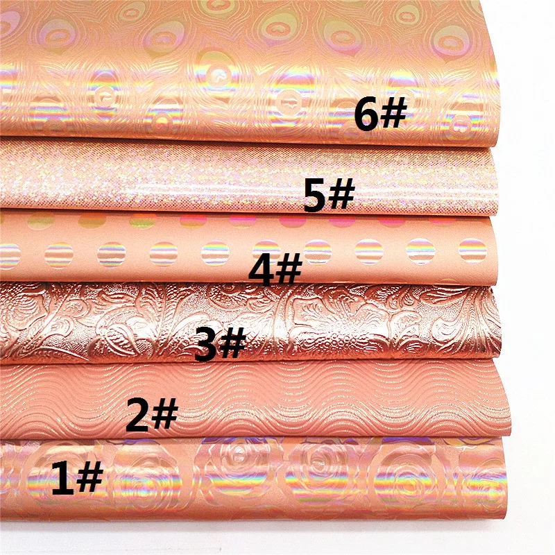 Roses Peacock Tails Dots Roses Flowers Wave Pattern Synthetic Leather Sheets Iridescent Leather for DIY Craft 8.2