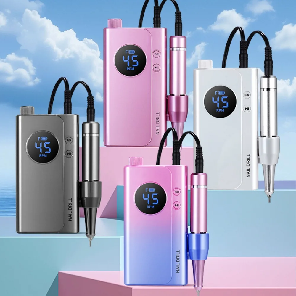 Elektryczna, przenośna frezarka do paznokci 45000 obr./min, akumulatorowa, do paznokci żelowych, przenośna pilnica do paznokci, narzędzia do manicure do użytku domowego i salonowego.