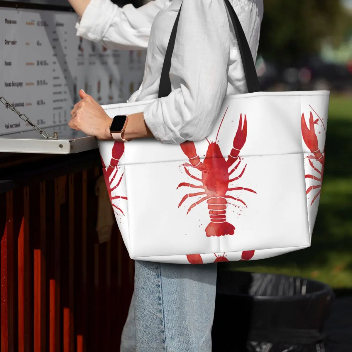 

Пляжная большая сумка с акварелью и красным лобстером, спортивная сумка для спортзала, йоги, большая большая сумка, женская дорожная сумка, сумка для фитнеса