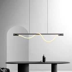 Nordic minimalist restaurant bar office indoor chandelier metal black study white woven silicone long line chandelier