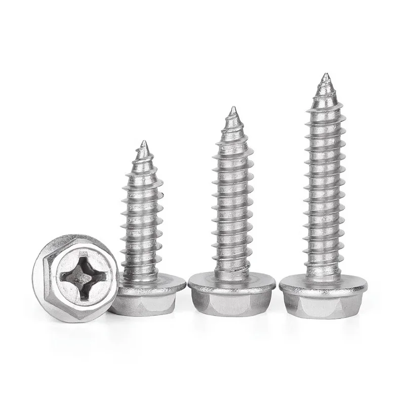 

304 Stainless Steel Self-Tapping Phillips Hex Flange Screw Cross Hexagonal Cross Head Screws Wood Nail M3 M4 M5 M6 M8