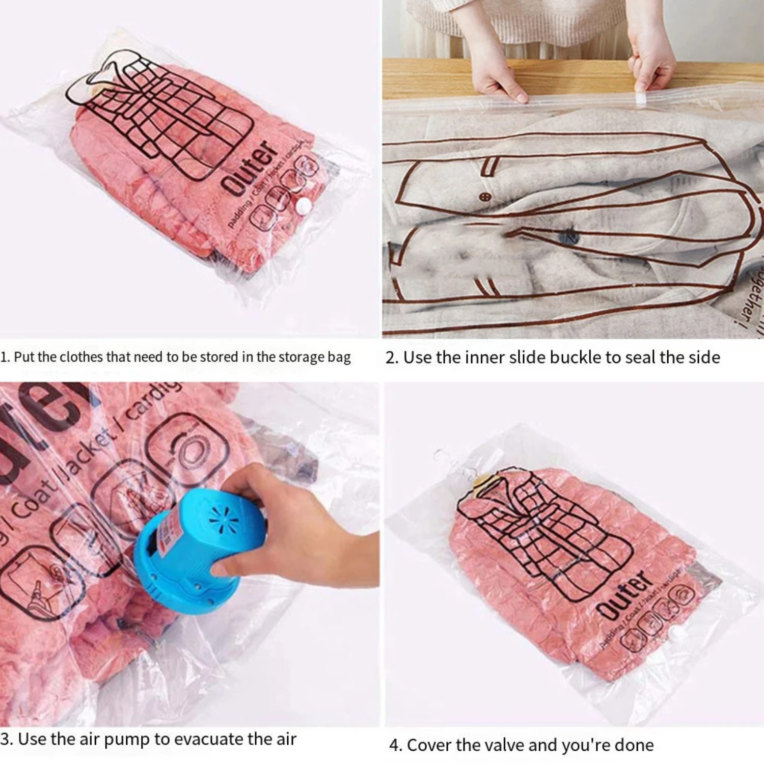 Ultra-Thin Hanging Vacuum Storage Bags for Space Saving - Transparent Compression Bags for Clothes, Overcoats, Down Jackets - Re