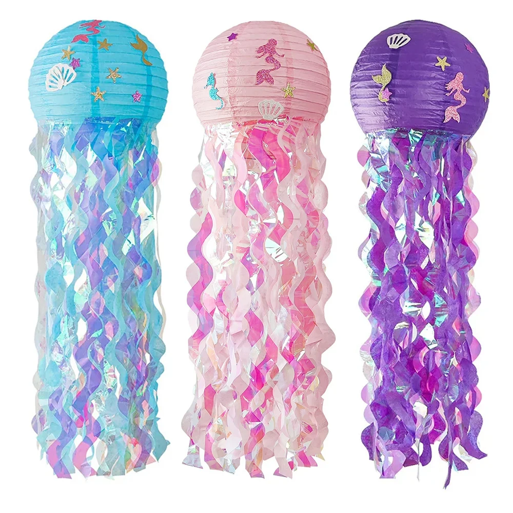 Mermaid Jellyfish Paper Lantern Pink Purple Blue Hanging Lantern Little Mermaid Theme Under The Sea Birthday Party Decorations