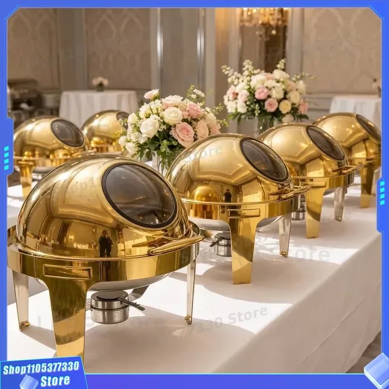 Luxury Gold Stainless Steel Round Hot Pot Set for Catering Equipment Buffet Restaurant Commercial Use Durable Heating