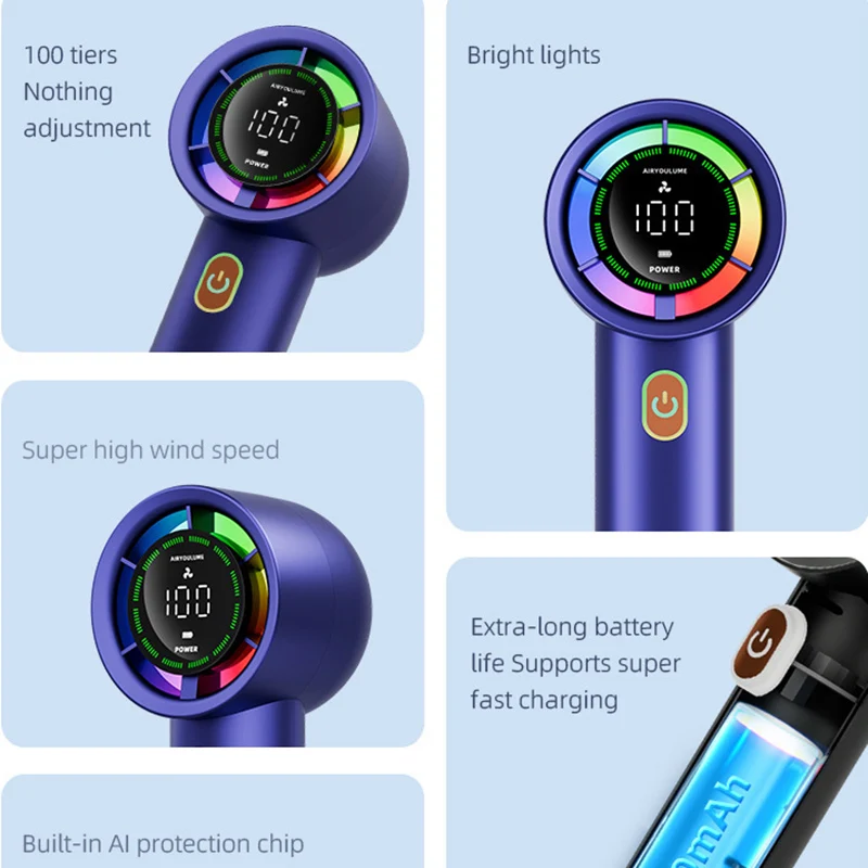 Xiaomi draagbare elektrische ventilator Hoge snelheid 100 snelheden Ijskompresventilator Digitaal display Turbine Mini-campingventilator Hoge wind Thuis Nieuw