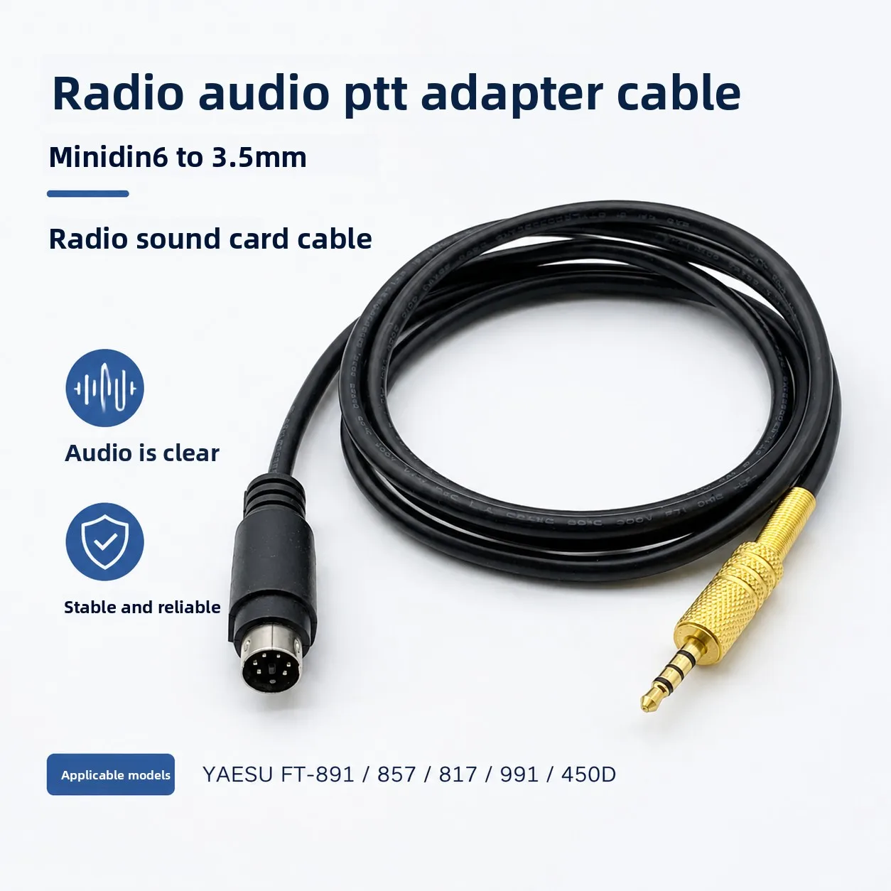 DIN6 to 3.5mm Radio Sound Card PTT Audio Cable for YAESU FT‑891 FT‑857 FT‑817 FT‑991 FT‑450D