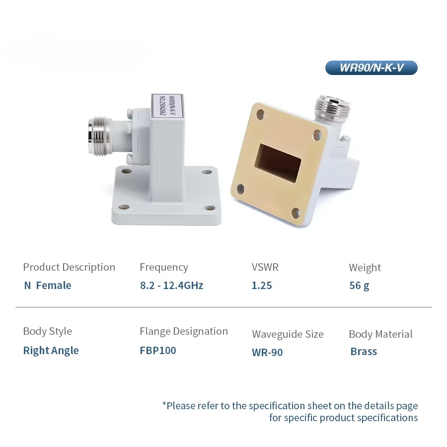 ROLK WR-90 to N Female Right Angle Waveguide Adapters with FBP100 Flange 8.2-12.4GHz Coax Telecom Parts