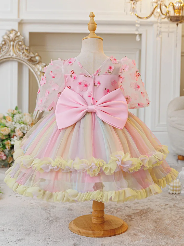 Girls Holiday Dress with Flower Kid Princess Dresses Girly Clothes Tulle Colorful Clothing Ball Gown