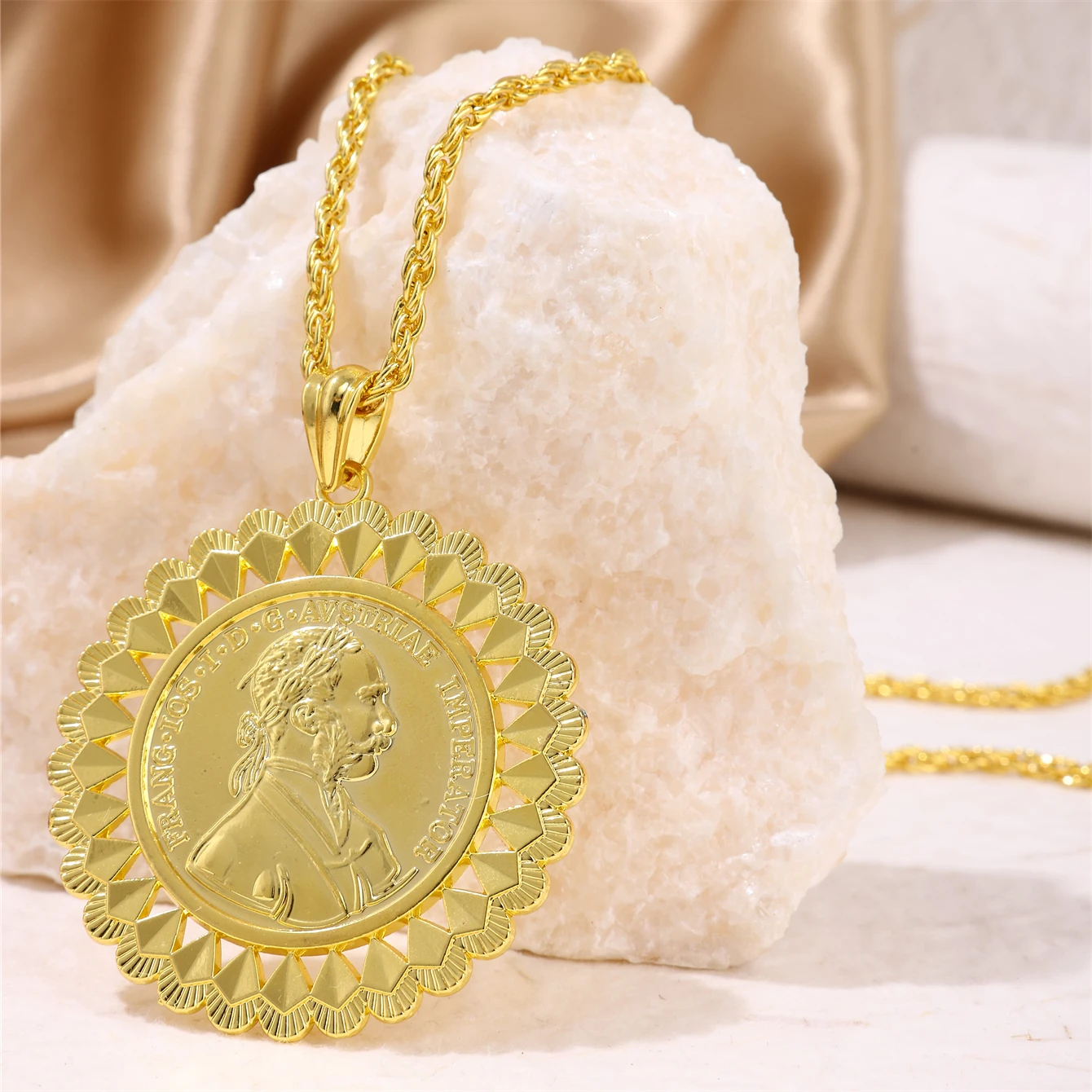 An Exquisite Round Pendant Necklace For The Bride A Golde Coin Necklace With A Portrait Of Napoléon And Jewelry For The Bride