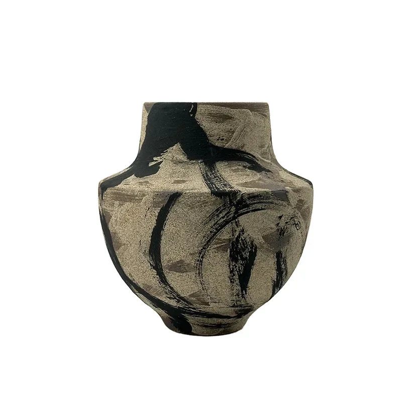 

Medieval wabi-sabi wind ink ceramic vase home model room soft coarse pottery jar flower arrangement desktop entrance ornament