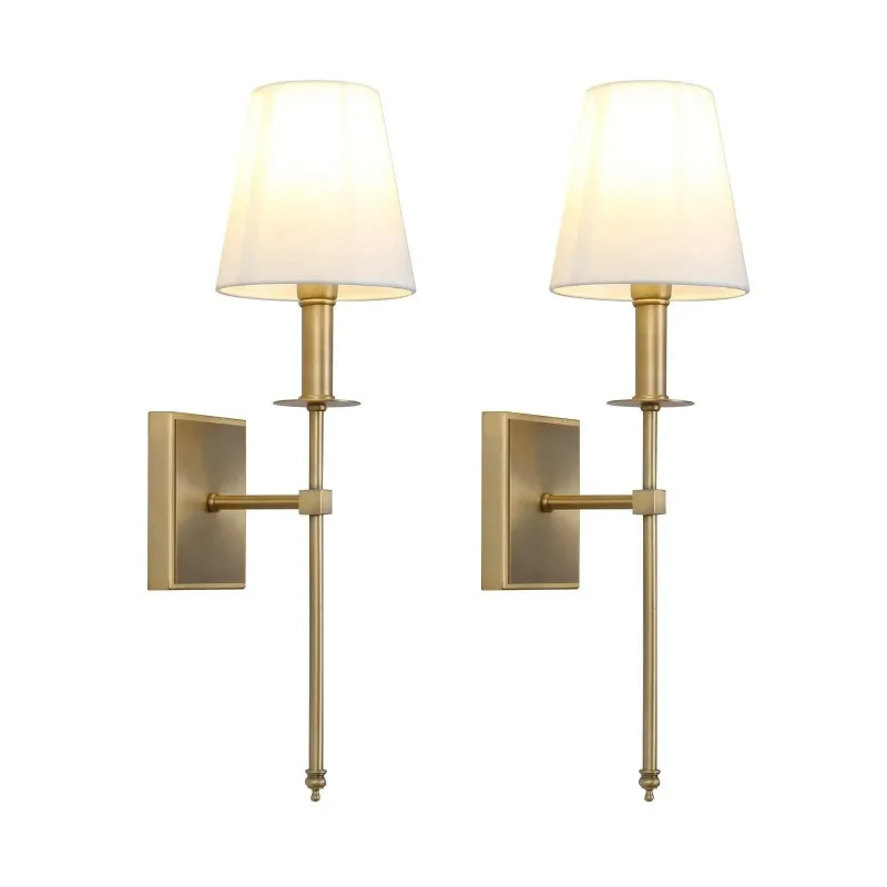 

Set of 2 Classic Rustic Industrial Wall Sconce Lighting Fixture with Flared White Textile Lamp Shade Lamps Fixtures