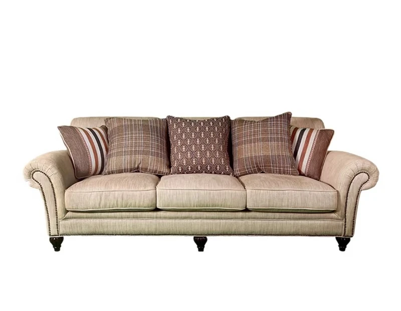 High-end American cowhide fabric sofa solid wood light luxury modern furniture customization