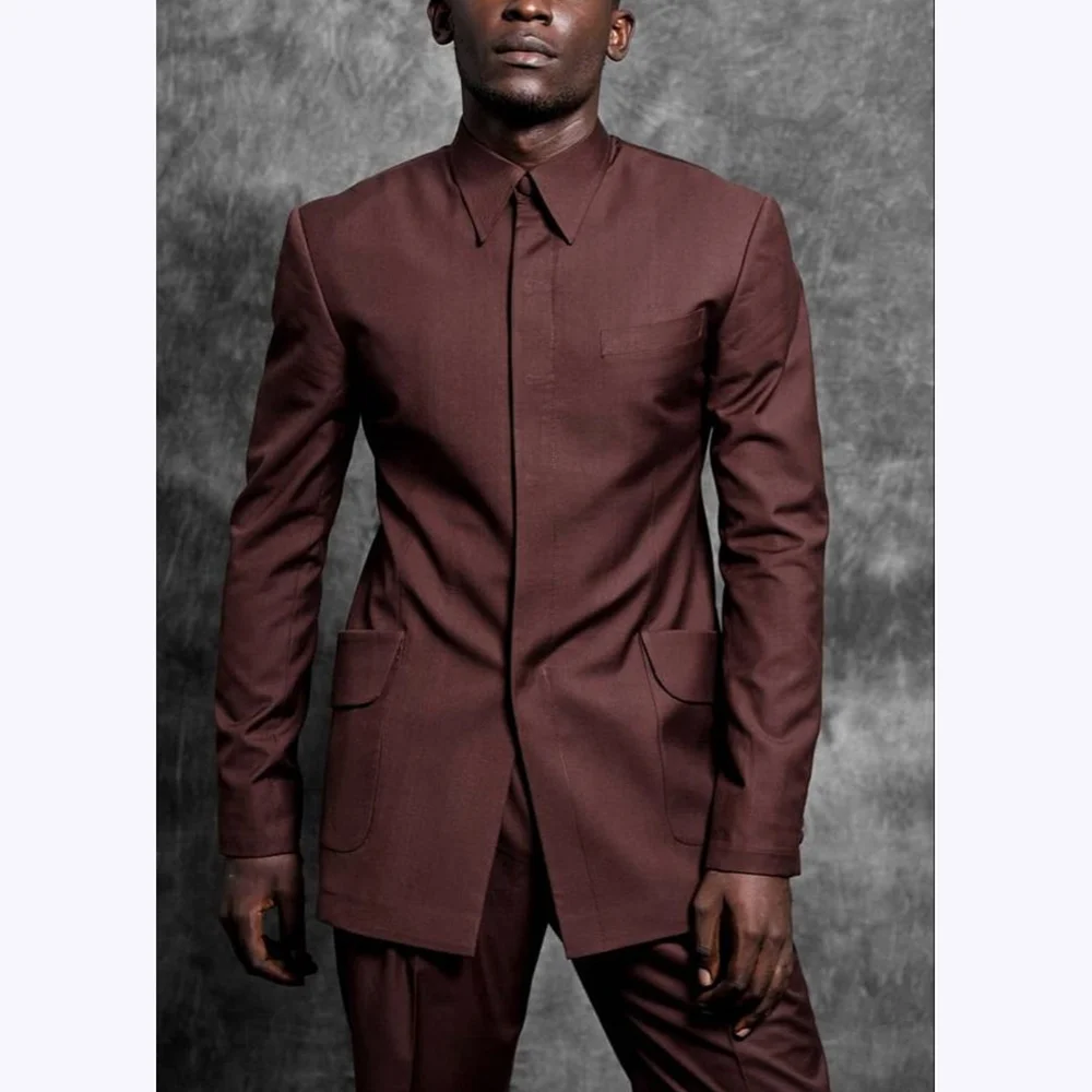 Trajes a medida, esmoquin con cuello levantado, traje de Color sólido para caballero, conjunto de traje para hombre, ropa informal inteligente de 2 piezas para uso diario y de oficina para hombre