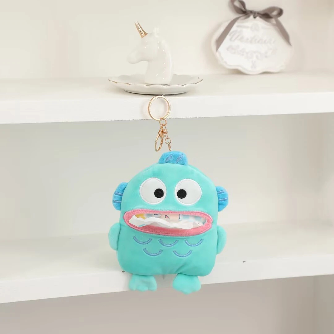 Sanrio hangyodon pingente capa de tecido peixe feio hanton conjunto de tecido pendurado saco portátil chaveiro pingente anel pendurado caixa de tecido