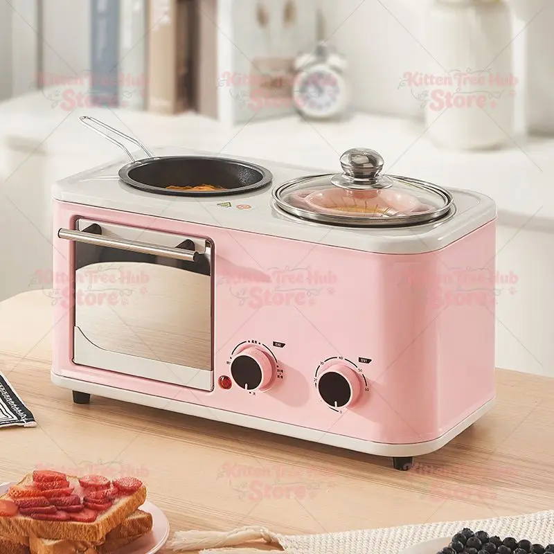 Multi Function Breakfast Maker Machine with Toast Oven Coffee Pot Frying Pan Cup Timer Mini Oven 3 in 1 Electric Breakfast Maker
