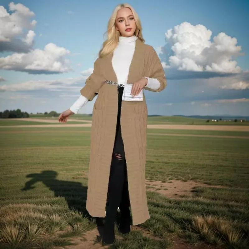 Women's Clothing Knitted Oversized Cardigan Best Sellers Twisted Pockets Autumn Winter New Fashion Sexy Casual Long Trench Coat