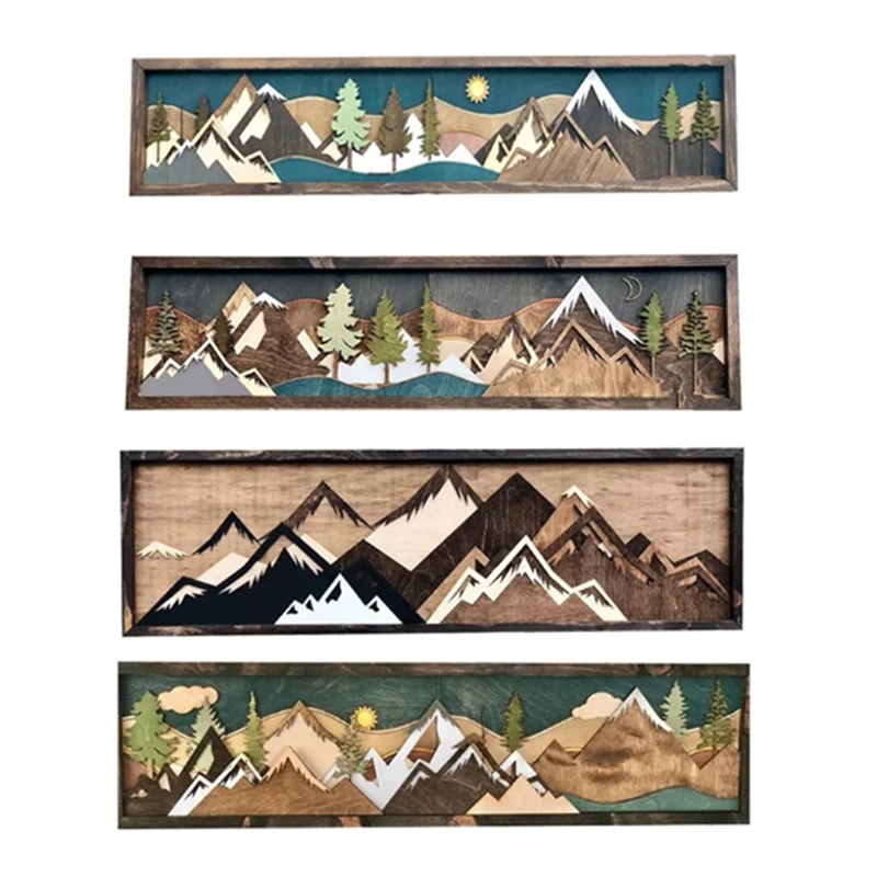 Wood Mountain Wall Art Will Bring Gable Art Dekoration Sonnenuntergang Mond Szene Dekoration