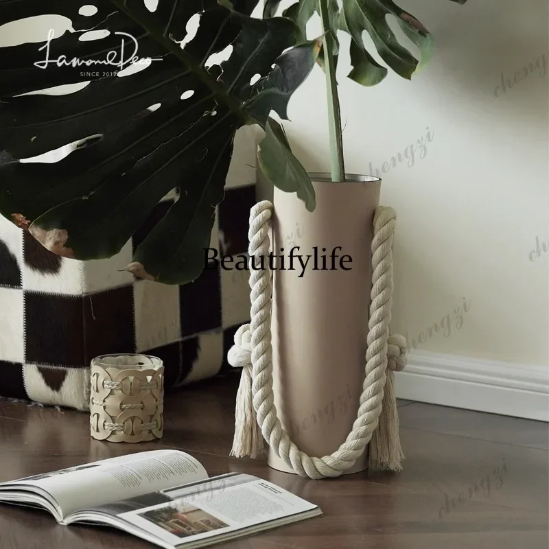f182 High-end leather vase modern light luxury flower ware home decoration ornament