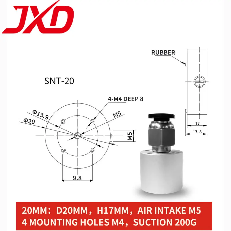 JXD Bernoulli Pneumatic Gripper Round Vacuum Sucker 20MM 30MM 40MM 60MM Traceless Aluminum Alloy Non-contact Vacuum Suction Cup