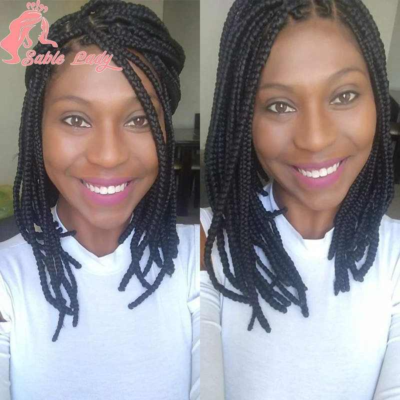 Full Lace Synthetic Short Bob Braided Wigs 10inch Dreadlock Knotless Braids Lace Frontal Wig Cornrow Braid Wig Fringe with Bangs