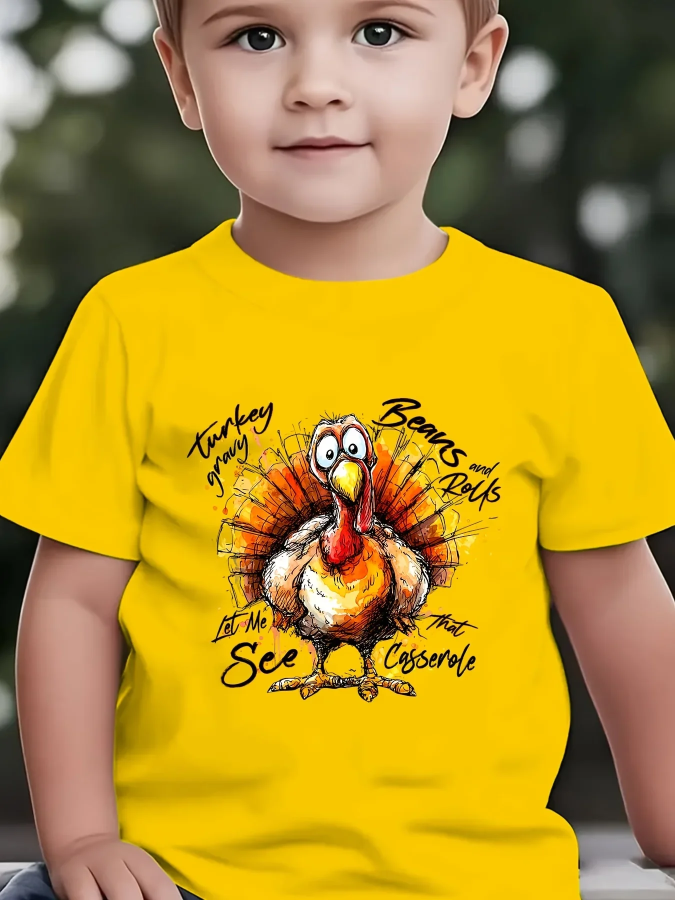 Little Boys Thanksgiving Printed Tee Turkey Gravy Beans And Rolls Funny Turkey Sketch Pattern Toddler Short Sleeve Holiday Top