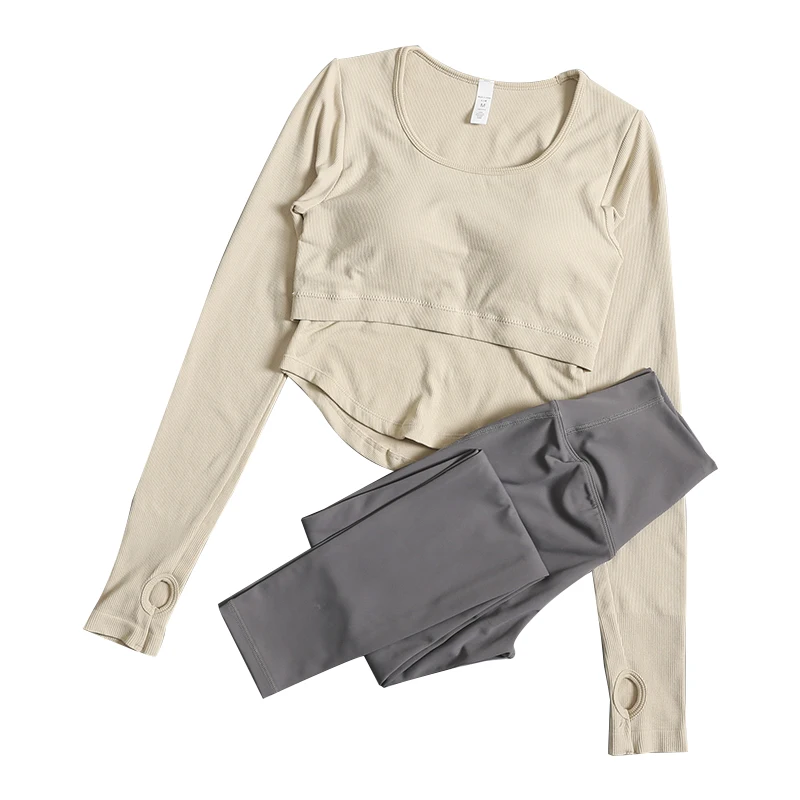Traje de Yoga para mujer, camiseta ajustada de manga larga, top deportivo de alta gama para correr a la moda, primavera y otoño