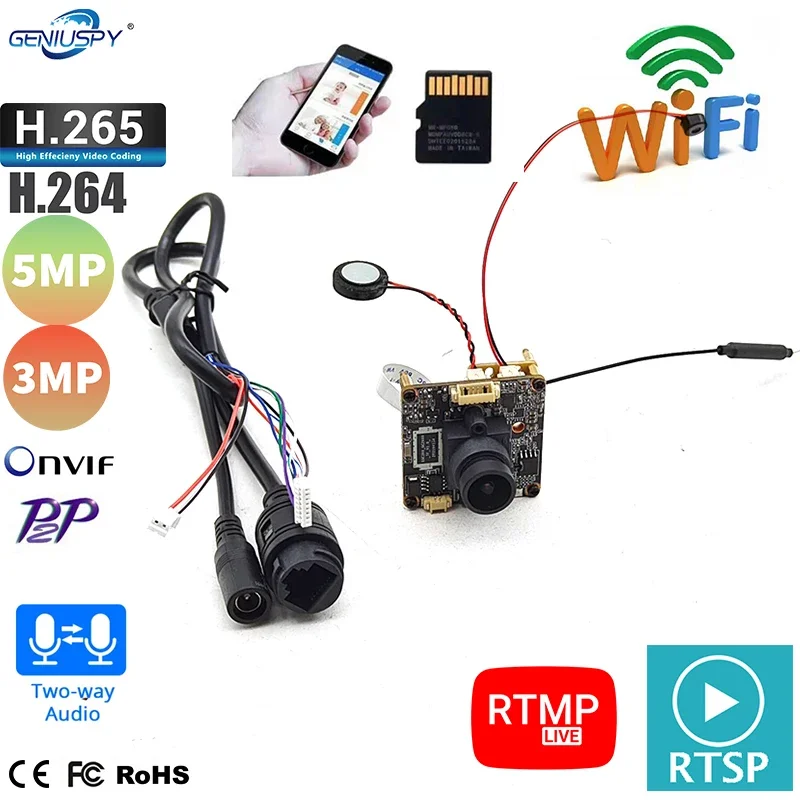 Starlight 5MP 3MP Wireless IP Camera Wi-Fi Module  Detection Motion Alarm RTSP RTMP Two Way Audio Onvif TF Card Slot Videolink